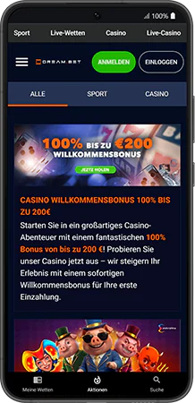 Bei Dreambet auf Android einzahlen und Willkommensbonus aktivieren