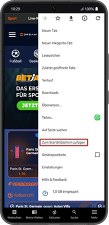 Dreambet Verknüpfung zum Android Startbildschirm hinzufügen