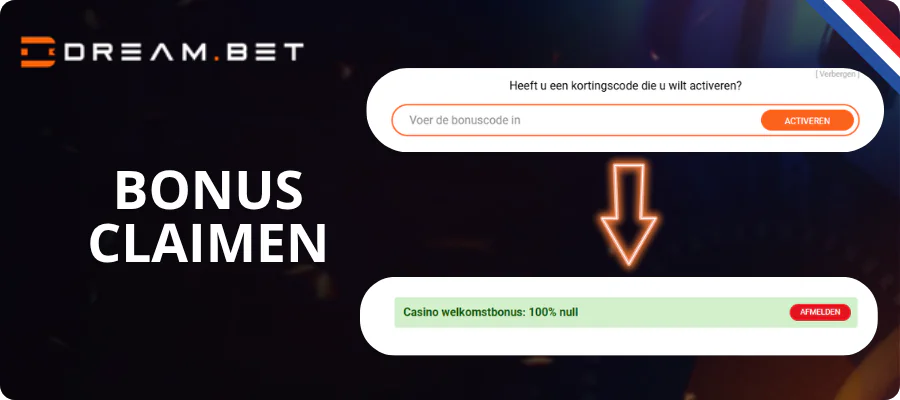 DreamBet Bonuscode invullen voor de casino welkomstbonus